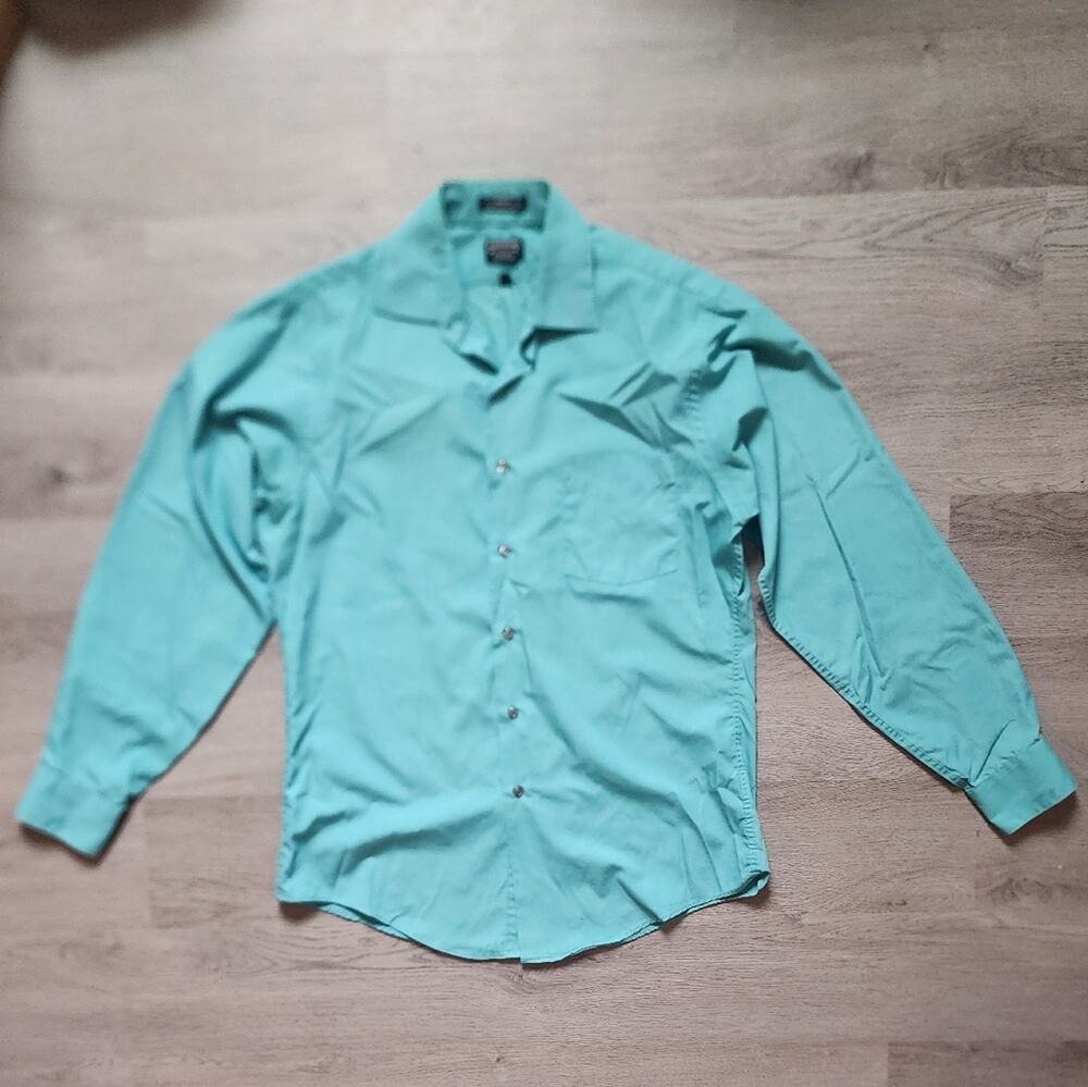 Arrow Men's Turquoise Long Sleeve Fitted Casual Button Down Shirt 15 1/2 34/35